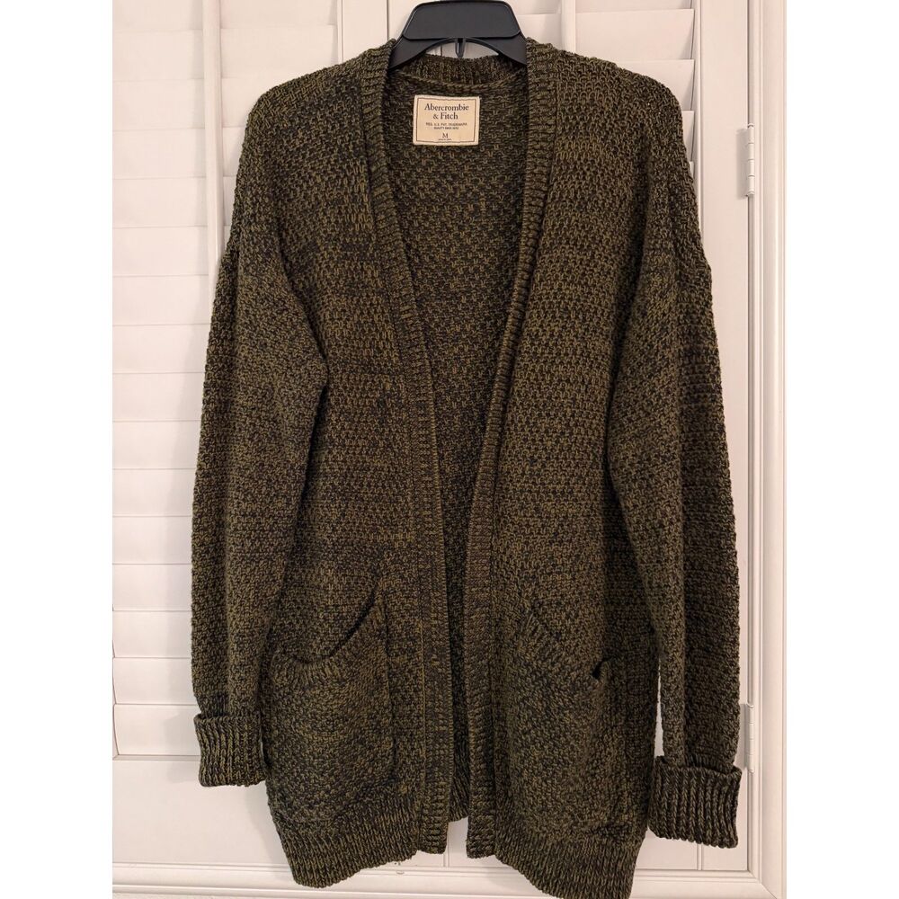 Abercrombie & Fitch Olive Green Chunky Waffle Knit Cardigan Sweater M